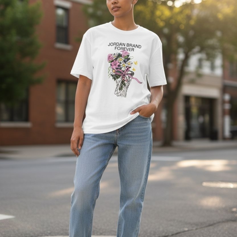 Jordan White Short Sleeve Tee with Floral Graphic